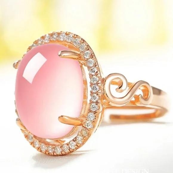 NEW PINK ROSE GOLD DIAMOND 925 STERLING ADJUSTABLE RING, CUTE RING, SHINY RING. - Picture 3 of 6